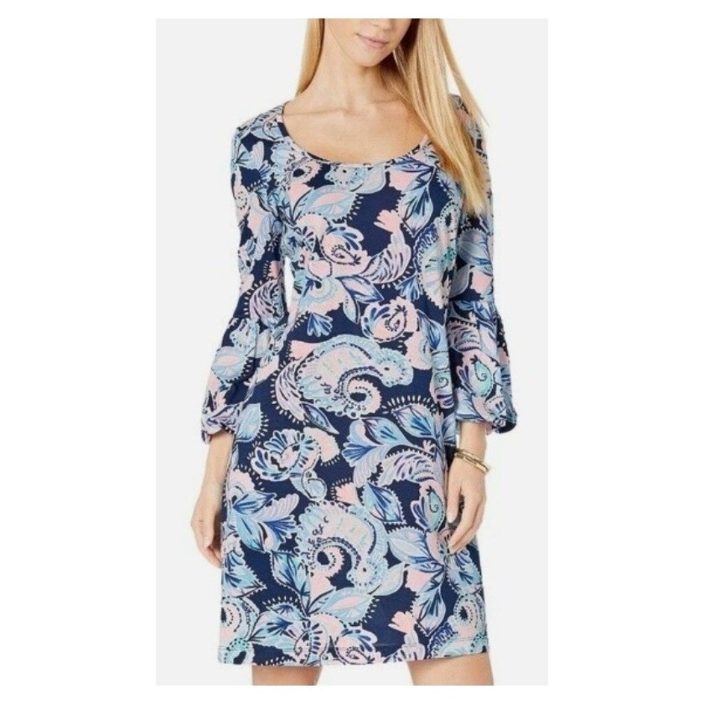 Women's Lilly Pulitzer Small Carlisle High Tide Bell Sleeve Dress Coastal Resort